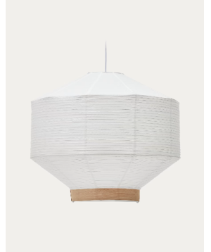 Hila ceiling lamp screen in white paper with natural wood veneer Ø 80 cm